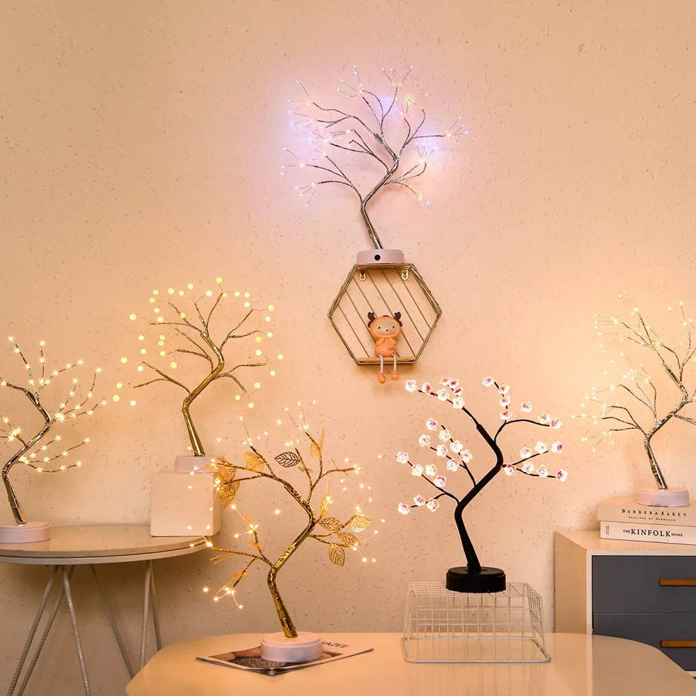 LED Night Lights Mini Christmas Tree Table Lamp Garland Fairy String Light Kid Gifts Home Indoor Room Decor Christmas Decoration