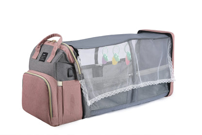 Mom/Dad USB Diaper Bag-Changing Pad Shade with Mosquito Net